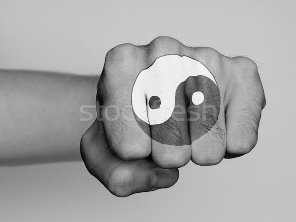 Faust Mann haarig Yin Yang drucken Hand Stock foto © michaklootwijk