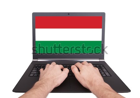 Stock fotó: Kezek · dolgozik · laptop · Szudán · mutat · képernyő