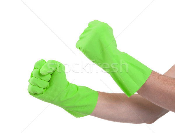 Hands in a rubber gloves gesturing fist Stock photo © michaklootwijk