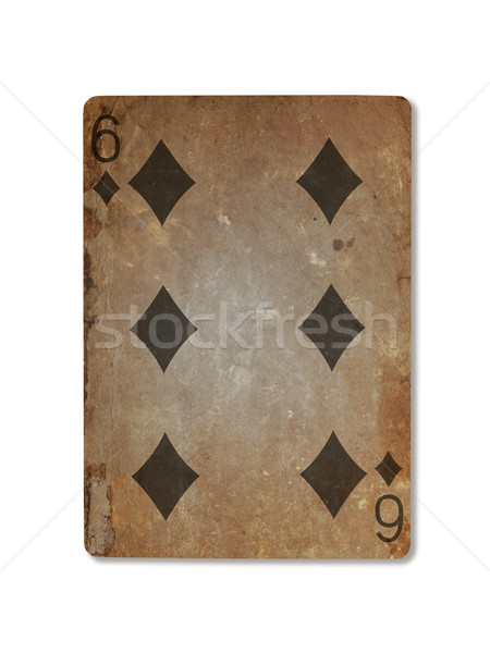 Stock photo: Very old playing card, six of diamonds