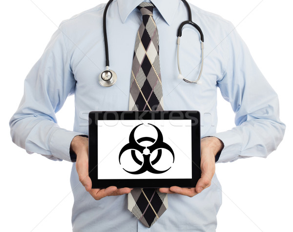 Orvos tart tabletta figyelmeztetés bioveszély izolált Stock fotó © michaklootwijk