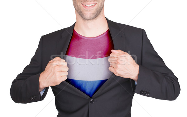 Foto stock: Empresário · abertura · terno · camisas · bandeira · Holanda