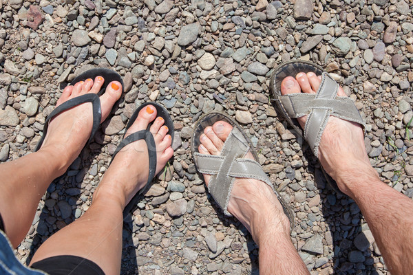 成人 情侶 拖鞋 常設 石 海灘 商業照片 © michaklootwijk
