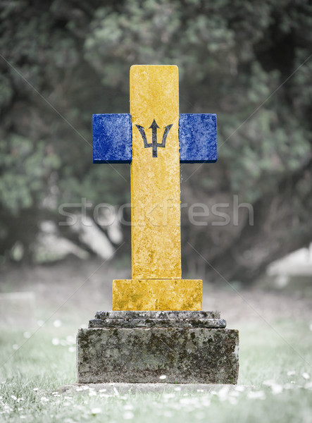 Stok fotoğraf: Mezar · taşı · mezarlık · Barbados · eski · yıpranmış · çim