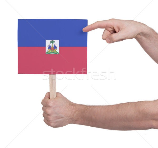 Foto stock: Mão · pequeno · cartão · bandeira · Haiti