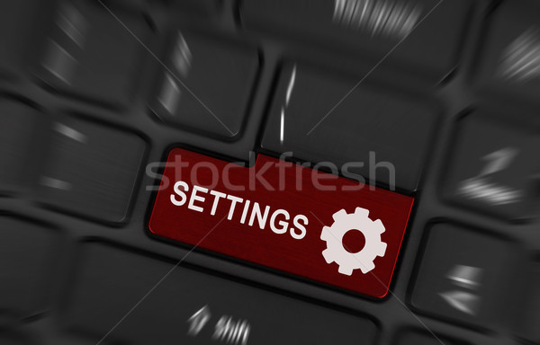 Piros gomb beállítások fekete laptop billentyűzet üzlet Stock fotó © michaklootwijk