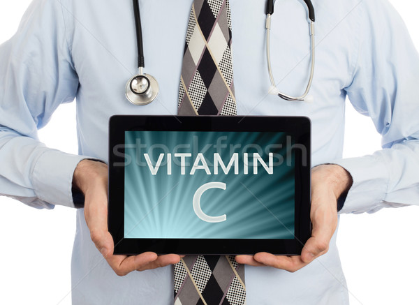 Stock foto: Arzt · halten · Tablet · vitamin · c · isoliert · weiß