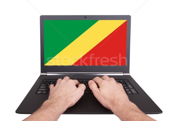 Handen werken laptop tonen scherm vlag Stockfoto © michaklootwijk