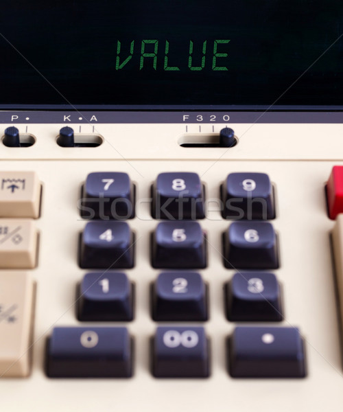 Oude calculator waarde tonen tekst display Stockfoto © michaklootwijk