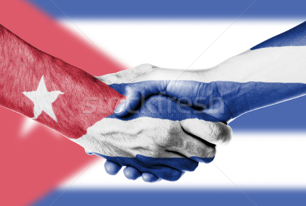 Człowiek kobieta drżenie rąk banderą wzór Kuba Zdjęcia stock © michaklootwijk