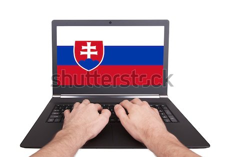 рук рабочих ноутбука Словакия экране Сток-фото © michaklootwijk