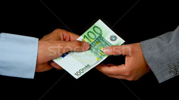 Stock photo: Man giving 100 euro to a woman (business)
