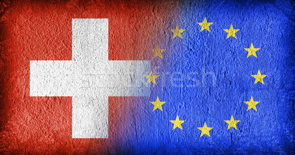Svájc EU zászlók festett repedt beton Stock fotó © michaklootwijk