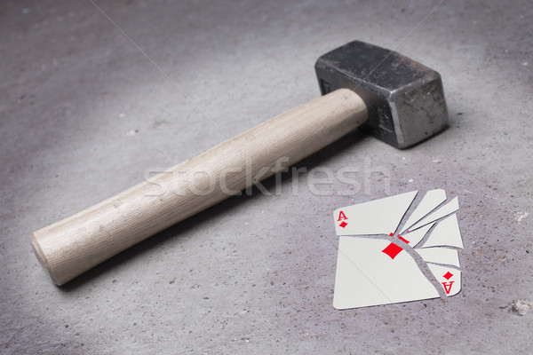 Foto stock: Martillo · roto · tarjeta · as · diamantes · vintage