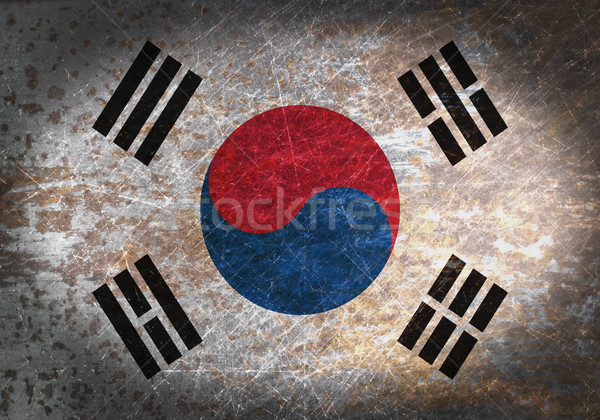 Oude roestige metaal teken vlag Zuid-Korea Stockfoto © michaklootwijk