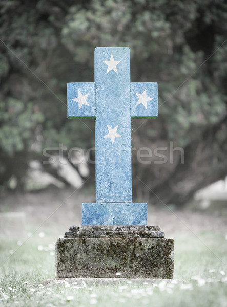 Stock foto: Grabstein · Friedhof · Mikronesien · alten · verwitterten · Flagge