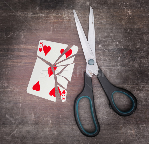 Függőség kártya olló öt szívek papír Stock fotó © michaklootwijk