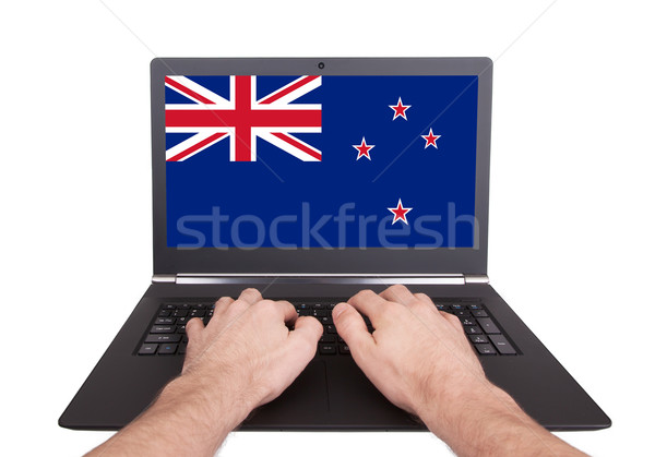 Stockfoto: Handen · werken · laptop · New · Zealand · tonen · scherm