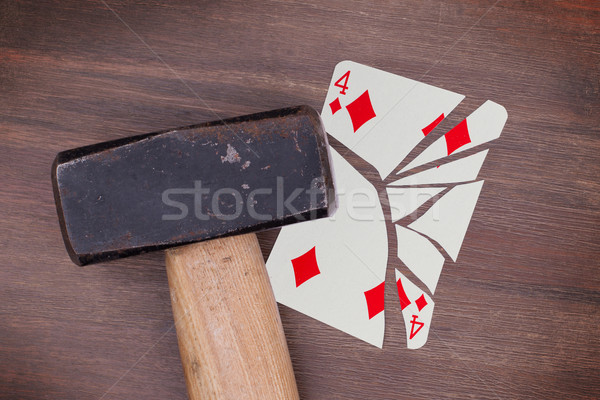 Stock fotó: Kalapács · törött · kártya · négy · gyémántok · klasszikus