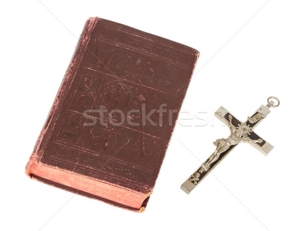 Foto stock: Velho · antigo · bíblia · atravessar · branco · isolado