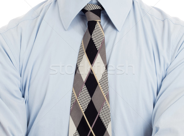 Férfi visel ráncos kék póló nyakkendő Stock fotó © michaklootwijk