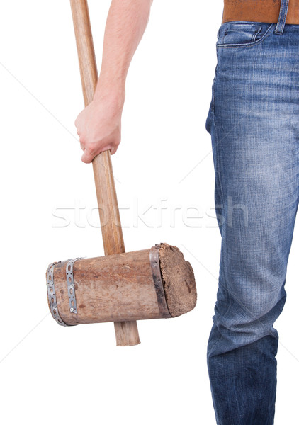 Man with very old wooden hammer isolated  Stock photo © michaklootwijk