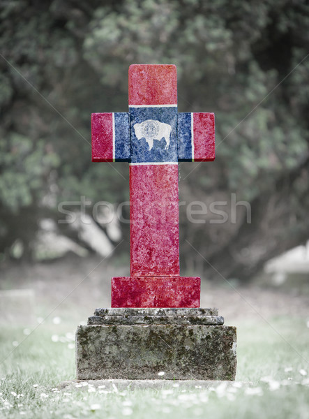 Stockfoto: Grafsteen · begraafplaats · Wyoming · oude · verweerde · vlag