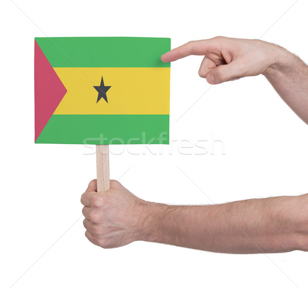 Hand holding small card - Flag of Sao Tome and Principe Stock photo © michaklootwijk