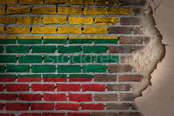 Foto stock: Oscuro · pared · de · ladrillo · yeso · Lituania · textura · bandera