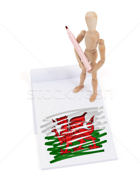 Fából készült próbababa rajz Wales zászló papír Stock fotó © michaklootwijk