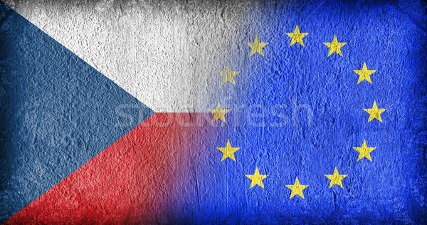 Stockfoto: Tsjechische · Republiek · eu · vlaggen · geschilderd · gebarsten · beton