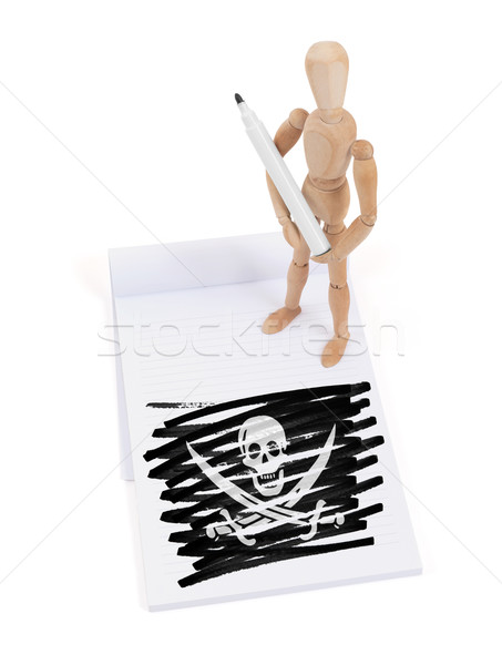 Houten etalagepop tekening piraat vlag papier Stockfoto © michaklootwijk