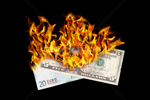 Stock foto: Brennen · Geld · Dollar · Euro · Rechnung · Feuer