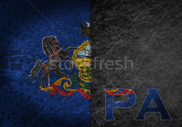 Foto stock: Velho · enferrujado · metal · assinar · bandeira · abreviatura