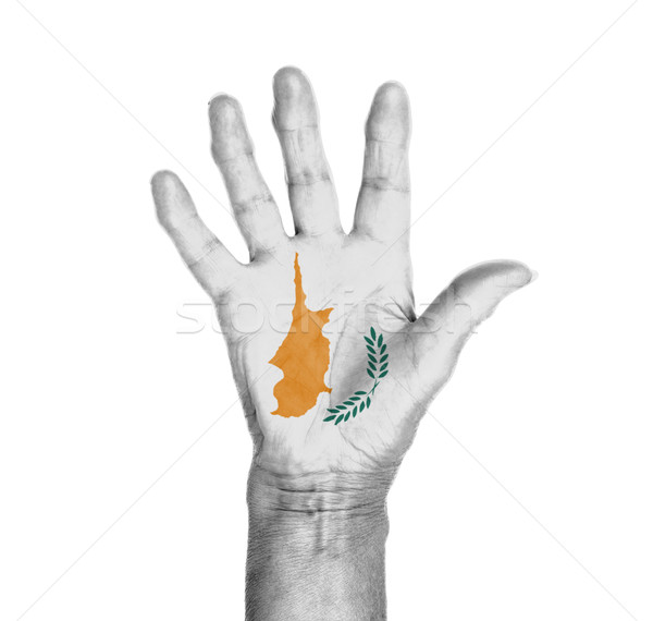 Foto stock: Palma · mujer · mano · pintado · bandera · Chipre