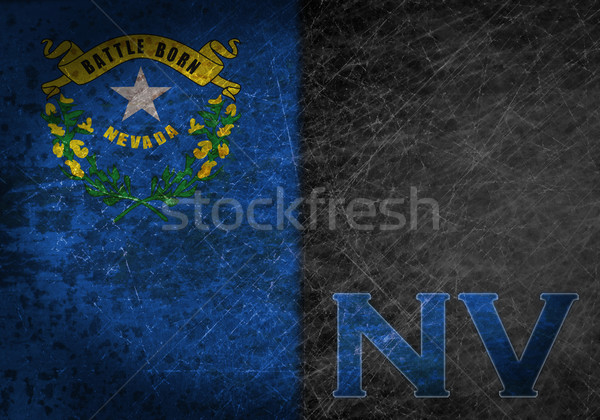 Stock photo: Old rusty metal sign with a flag and US state abbreviation