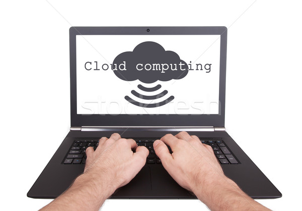 Man working on laptop, cloud computing Stock photo © michaklootwijk