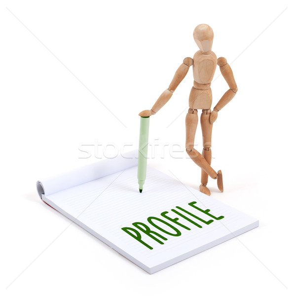 Stockfoto: Houten · etalagepop · schrijven · profiel · plakboek · business