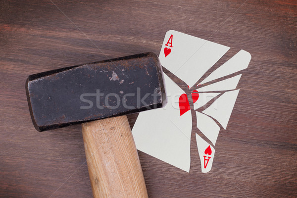 Martelo quebrado cartão ás corações vintage Foto stock © michaklootwijk