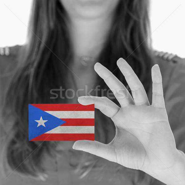 Vrouw tonen visitekaartje zwart wit Puerto Rico ruimte Stockfoto © michaklootwijk