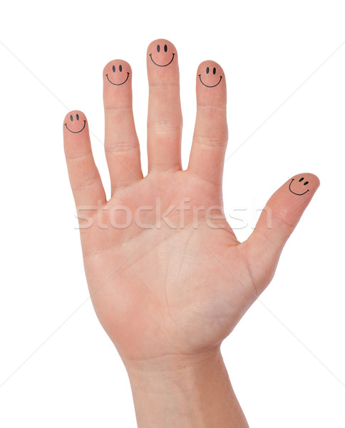 Hand with smileys isolated on white, concept of communication Stock photo © michaklootwijk