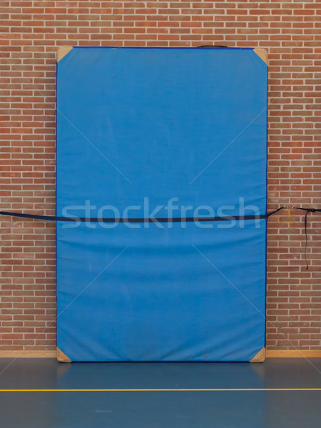 Large blue mat strapped to a brick wall Stock photo © michaklootwijk