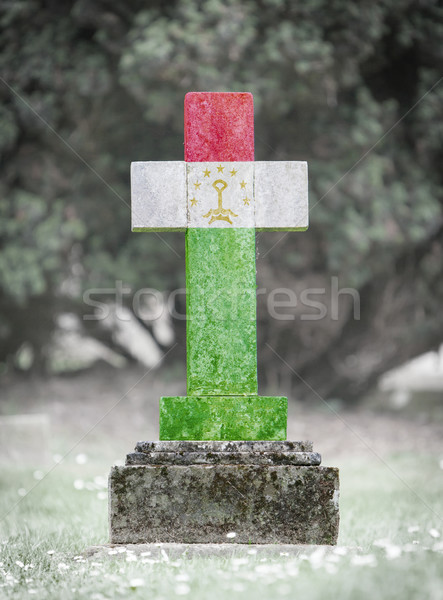 [[stock_photo]]: Pierre · tombale · cimetière · Tadjikistan · vieux · patiné · pavillon