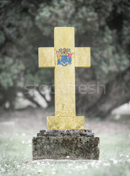 Stockfoto: Grafsteen · begraafplaats · New · Jersey · oude · verweerde · vlag