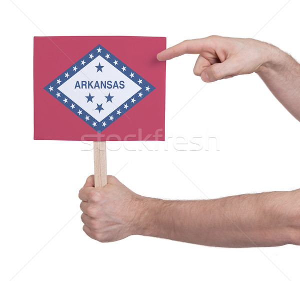 Foto stock: Mano · pequeño · tarjeta · bandera · Arkansas