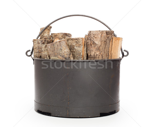 Metaal mand brandhout geïsoleerd witte boom Stockfoto © michaklootwijk