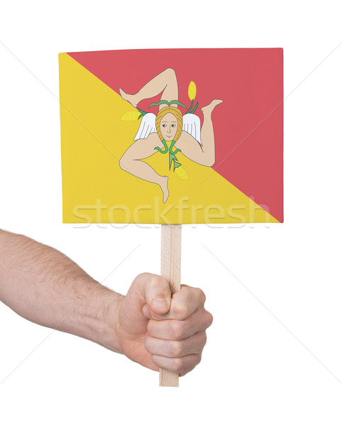 Foto stock: Mano · pequeño · tarjeta · bandera · sicilia