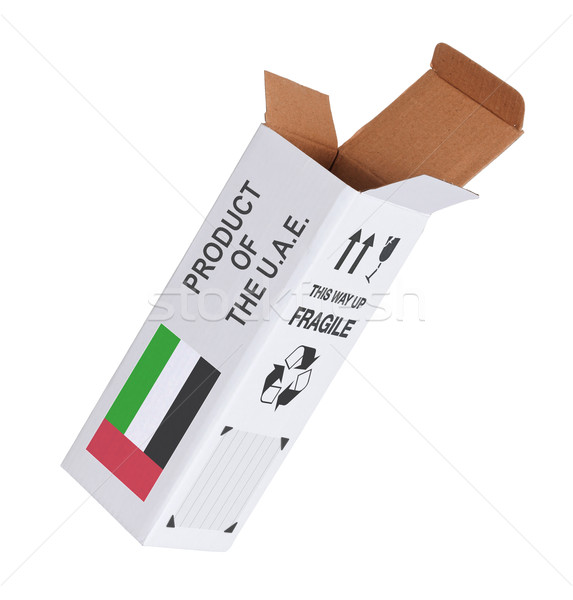 Export termék Egyesült Arab Emírségek kinyitott papír doboz Stock fotó © michaklootwijk