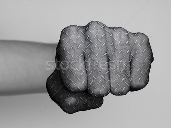 кулаком человека волосатый металл пластина печать Сток-фото © michaklootwijk