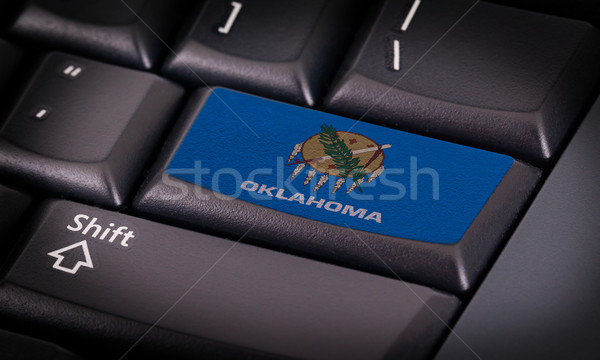 Foto stock: Bandeira · teclado · botão · Oklahoma · projeto · laptop